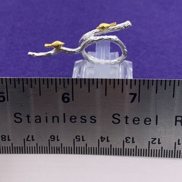 NWOT, solid sterling 925 silver with 18 K gold vermeil accents, birds on branch - Picture 2 of 12